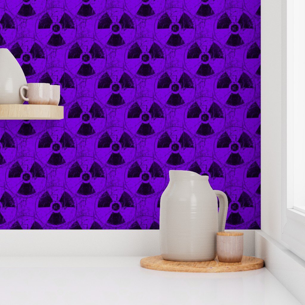 Purple and Black Radioactive Hazmat Grunge Pattern Wallpaper