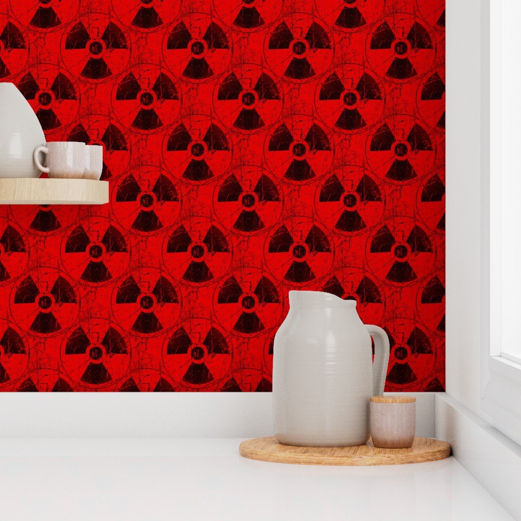 Red and Black Radioactive Hazmat Grunge Pattern Wallpaper