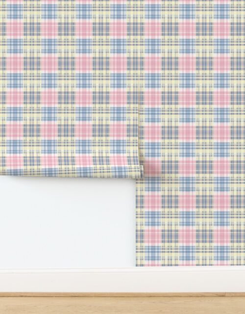 Faded Madras Plaid in Pink Blue and Cream Wallpaper