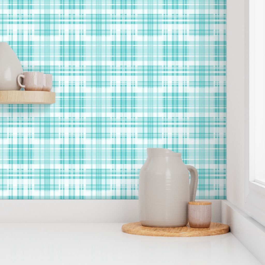 Faded Madras Plaid in Aqua Wallpaper