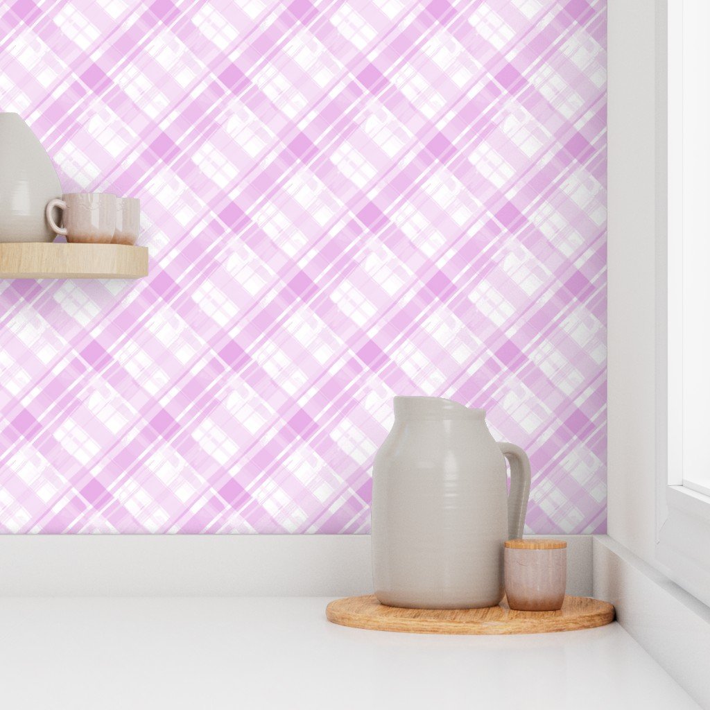 Faded Madras Diagonal Plaid in Pink Wallpaper