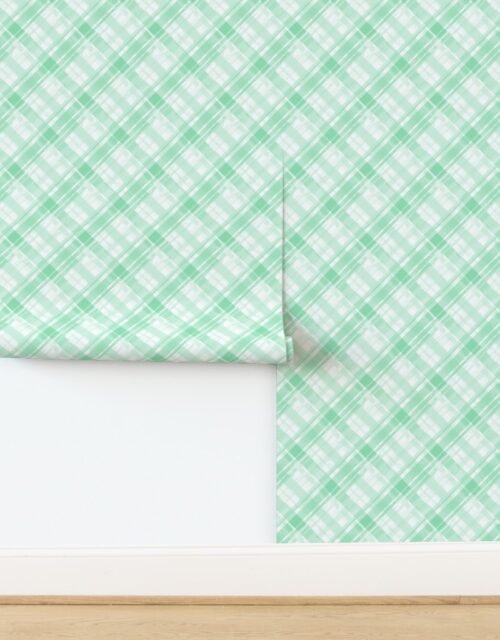 Faded Madras Diagonal Plaid in Mint Wallpaper