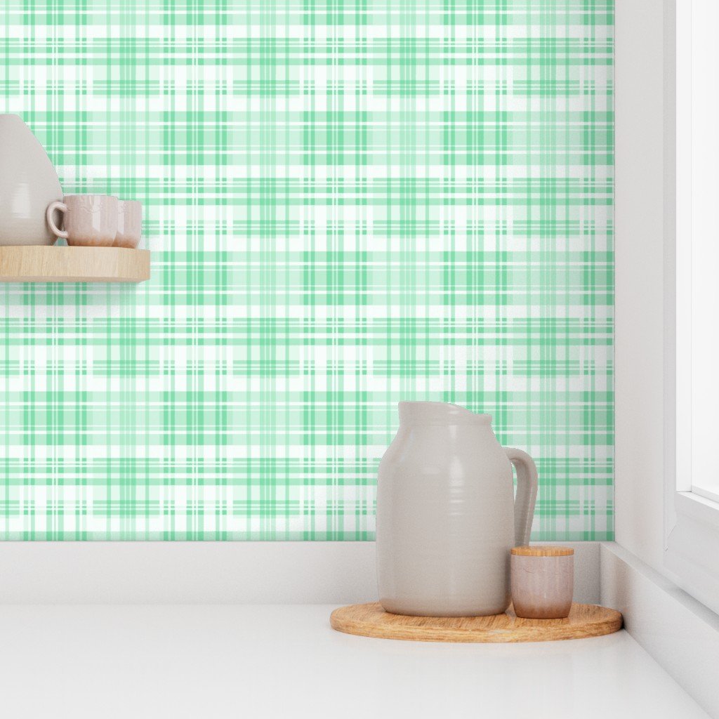 Faded Madras Plaid in Mint Wallpaper