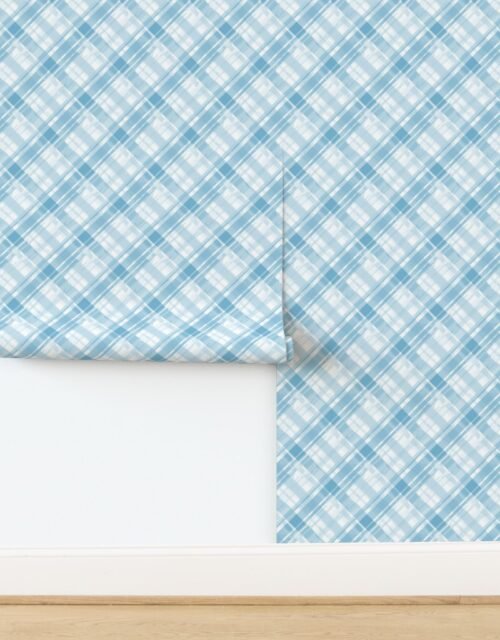 Faded Madras Diagonal Plaid in Blue Wallpaper