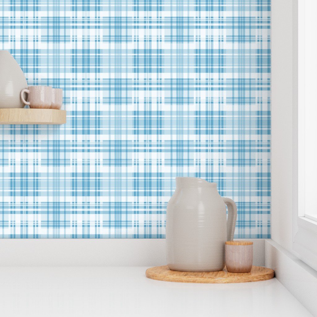Faded Madras Plaid in Blue Wallpaper