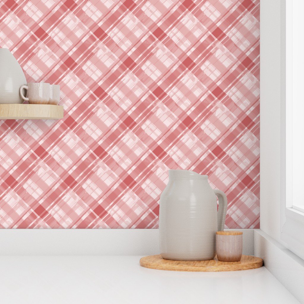 Faded Madras Diagonal Plaid in Red Wallpaper
