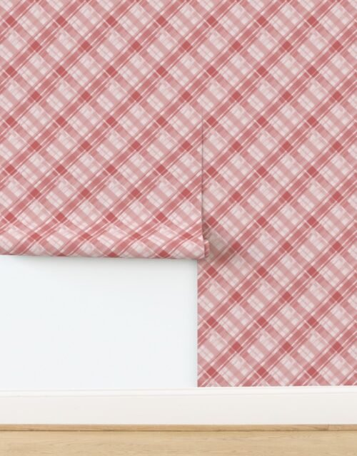 Faded Madras Diagonal Plaid in Red Wallpaper
