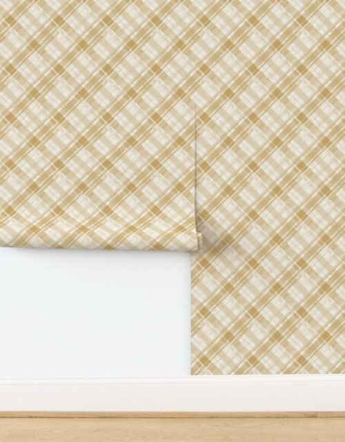 Faded Madras Diagonal Plaid in Beige Wallpaper
