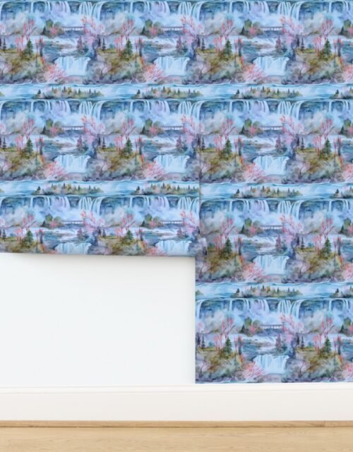 Majestic Niagra Falls In Winter Waterfall Border of Two North American Wallpaper