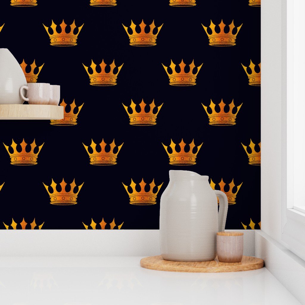 Gold Crowns on Black Wallpaper