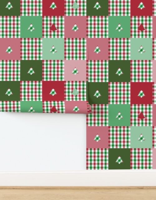 Christmas Gingham Motif Cheater Quilt Wallpaper