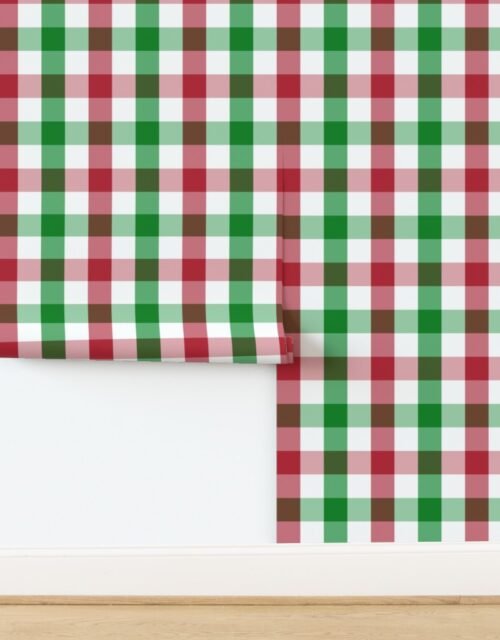 Large Red Green and White Christmas Gingham Plaid Wallpaper