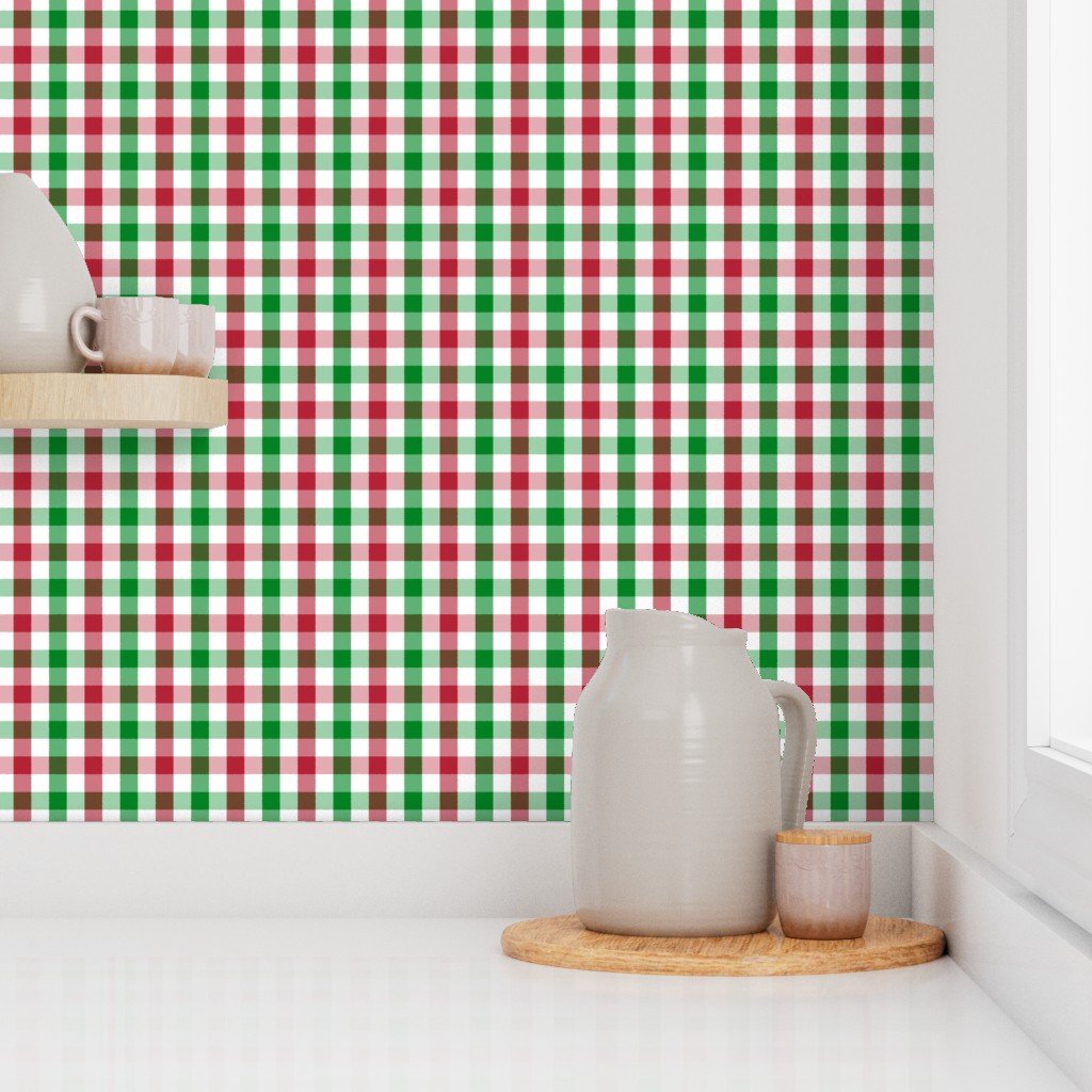 Red Green and White Christmas Gingham Plaid Wallpaper