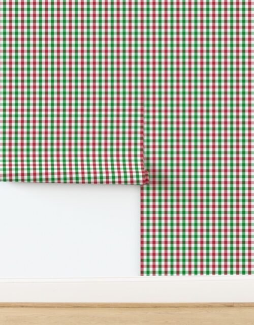 Red Green and White Christmas Gingham Plaid Wallpaper