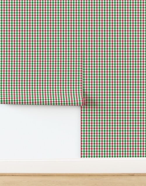 Small Red Green and White Christmas Gingham Plaid Wallpaper