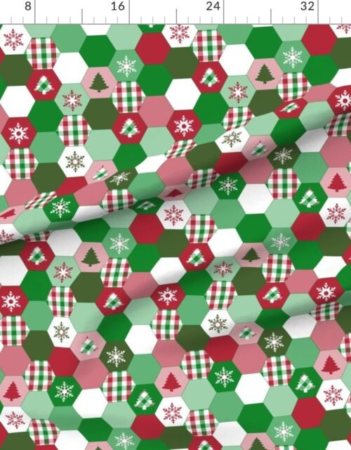Hexagonal Christmas Gingham Motif Cheater Quilt