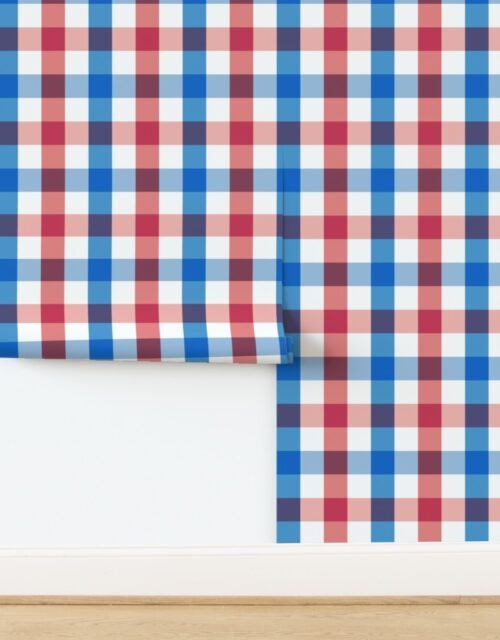 Large USA Gingham Check Pattern with Red White and Blue Accents Wallpaper