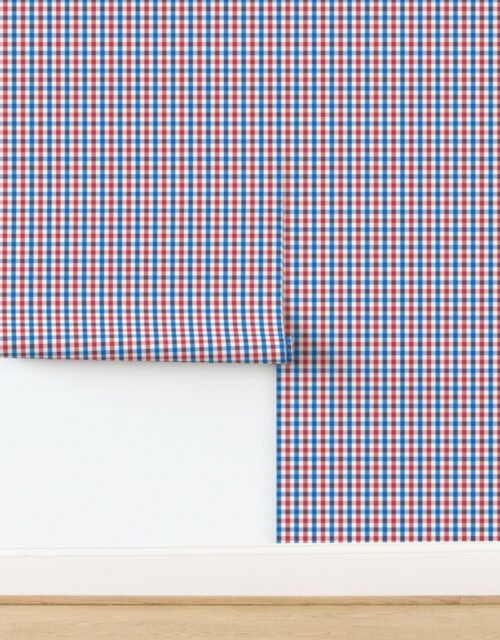 Small USA Gingham Check Pattern with Red White and Blue Accents Wallpaper