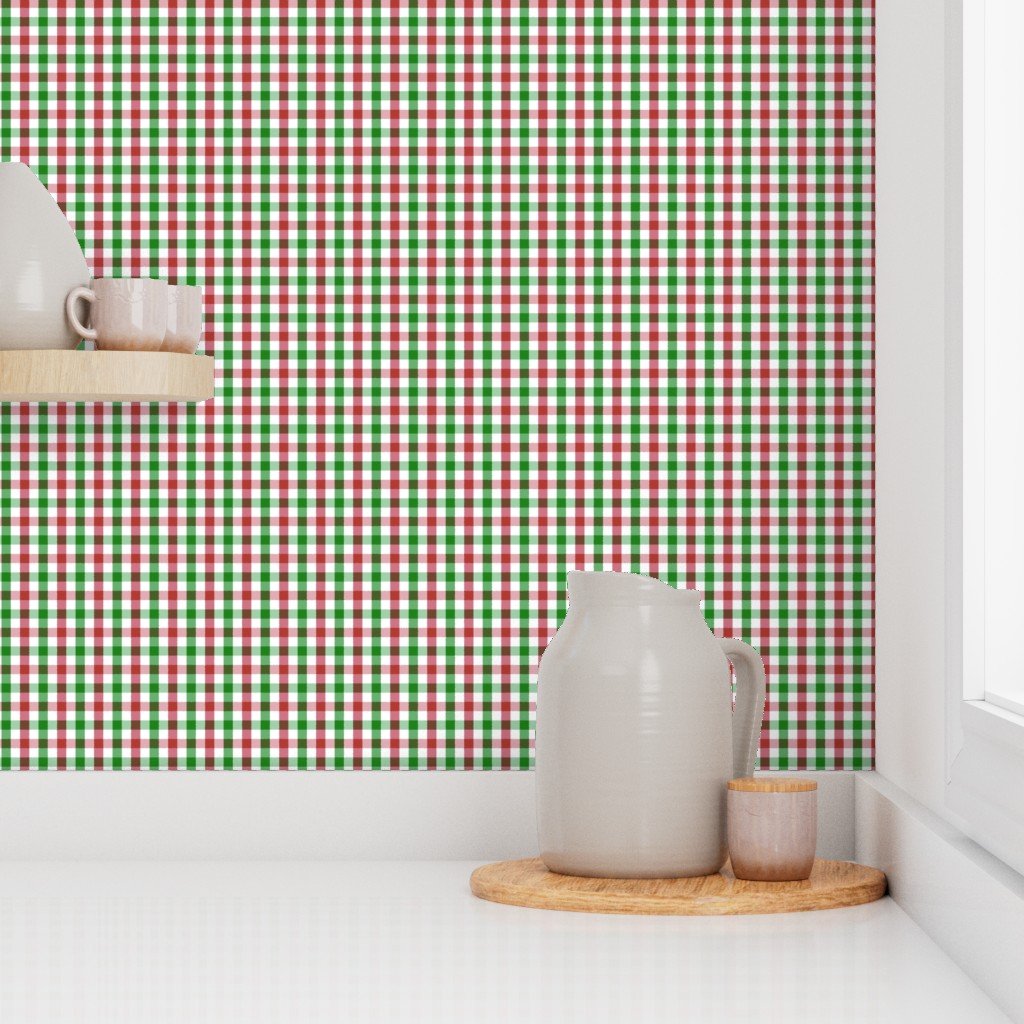 Mini Country Cottage Gingham Check Pattern with Pink Green and Light Green Wallpaper