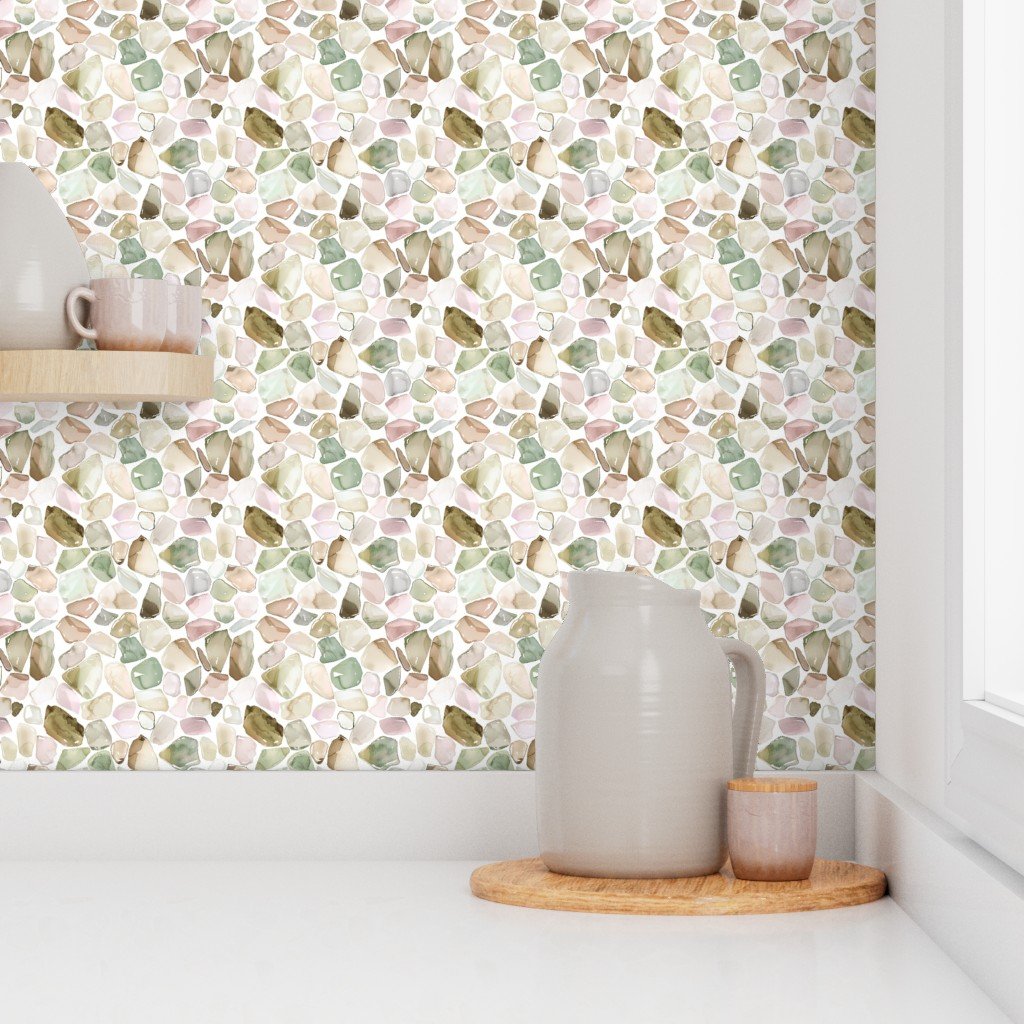 Earthy Tones of Tumbled and Scattered Watercolor Seaglass Wallpaper