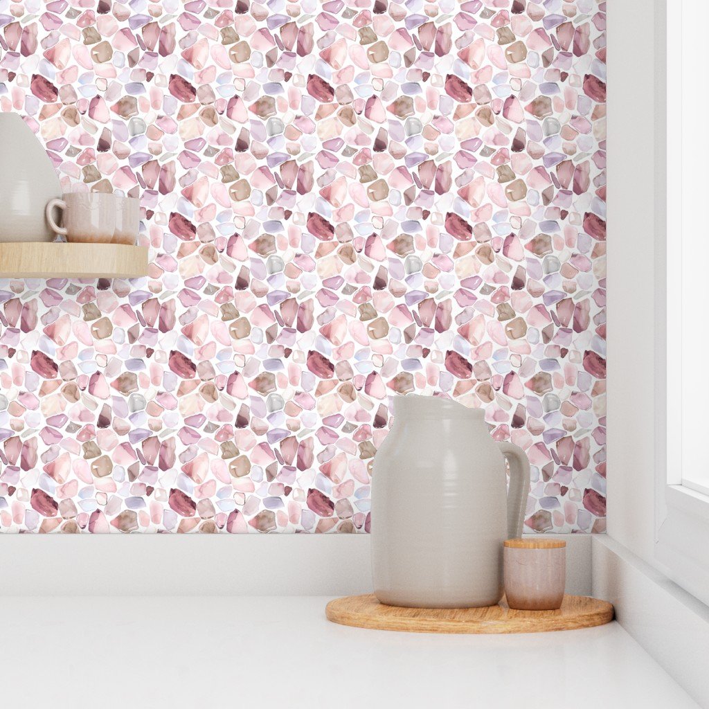Soft Pink and Mauve Shards of Tumbled and Scattered Watercolor Seaglass Wallpaper
