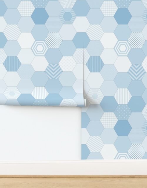 Large Hexagonal Blue Serenity Honeycomb Quilt Pattern Wallpaper
