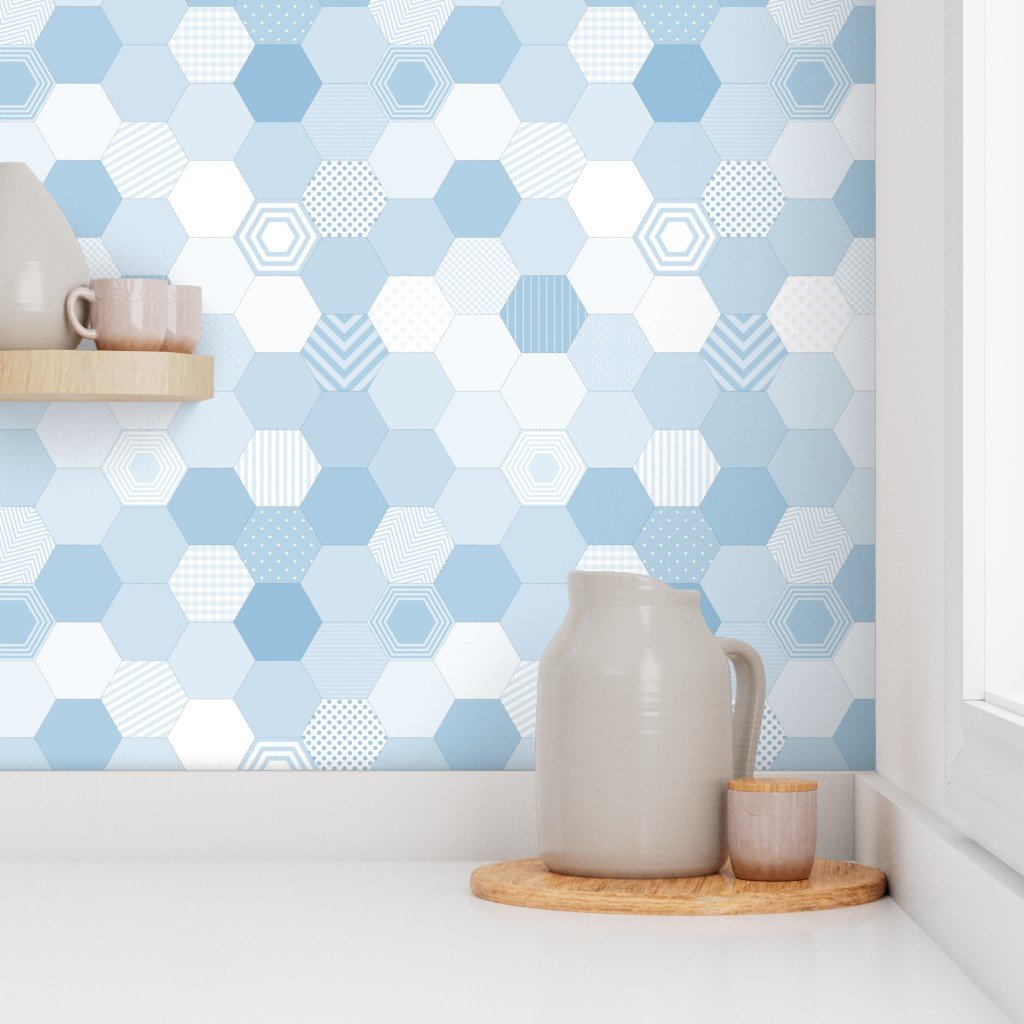 Small Hexagonal Blue Serenity Honeycomb Quilt Pattern Wallpaper