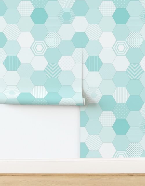 Large Hexagonal Aqua Teal Honeycomb Quilt Pattern Wallpaper