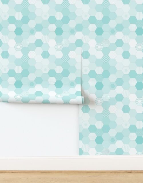 Small Hexagonal Aqua Teal Honeycomb Quilt Pattern Wallpaper