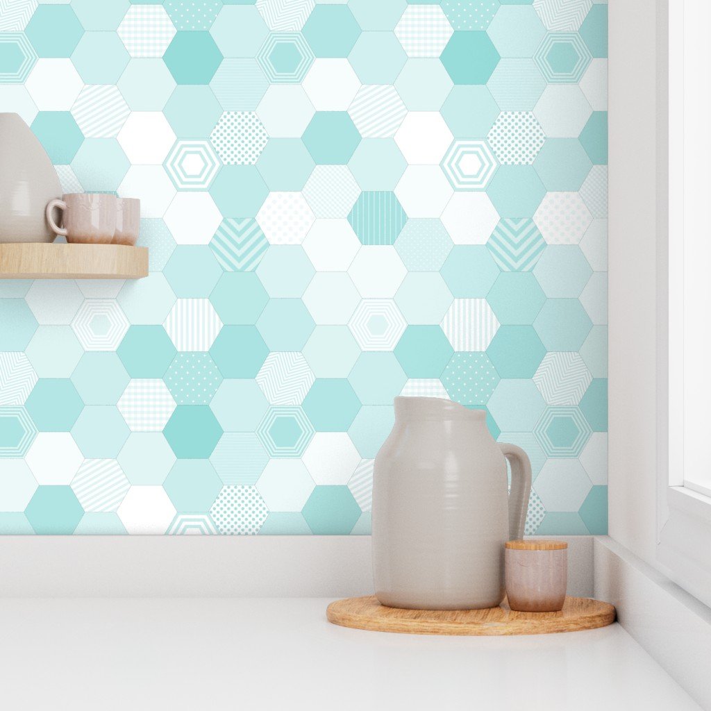 Small Hexagonal Aqua Teal Honeycomb Quilt Pattern Wallpaper