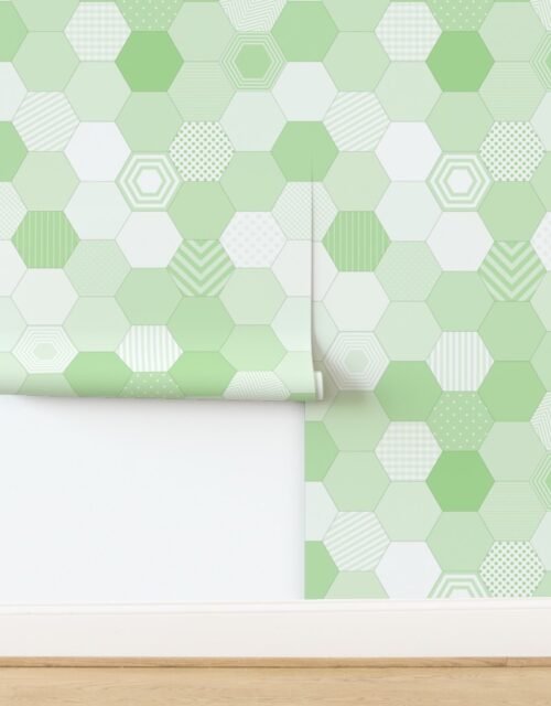 Large Hexagonal Green Freshness Honeycomb Quilt Pattern Wallpaper
