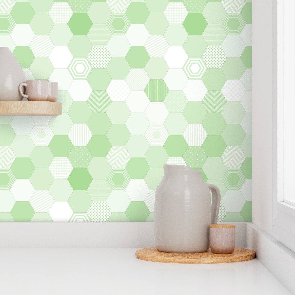 Small Hexagonal Green Freshness Honeycomb Quilt Pattern Wallpaper