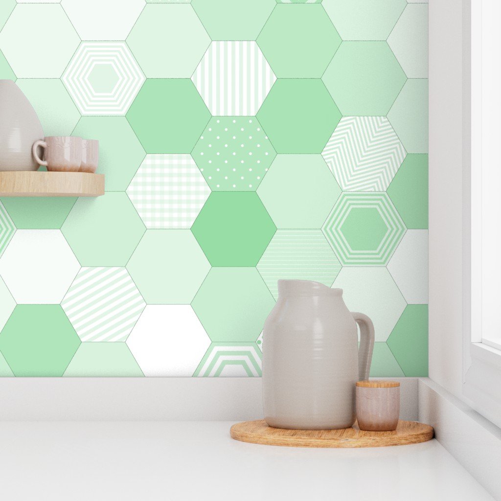 Large Hexagonal Mint Delight Honeycomb Pattern Quilt Pattern Wallpaper