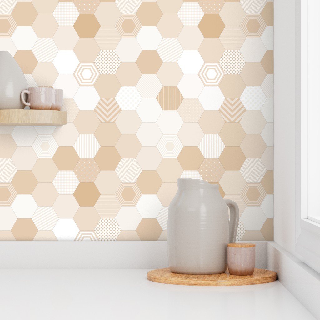 Small Hexagonal Beige Elegance Honeycomb Pattern Quilt Pattern Wallpaper