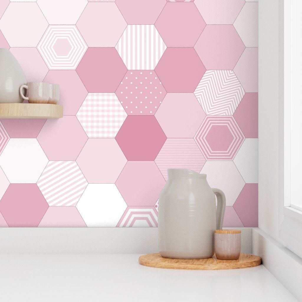 Large Hexagonal Pink Romance Honeycomb Pattern Quilt Pattern Wallpaper
