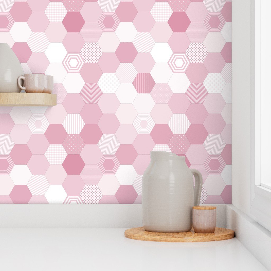 Large Hexagonal Pink Romance Honeycomb Pattern Quilt Pattern Wallpaper