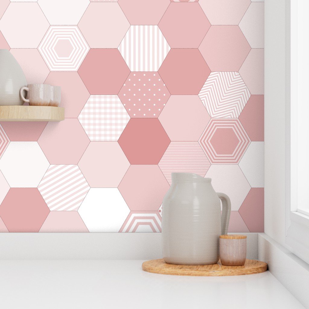 Large Hexagonal Blush Delight Honeycomb Pattern Wallpaper