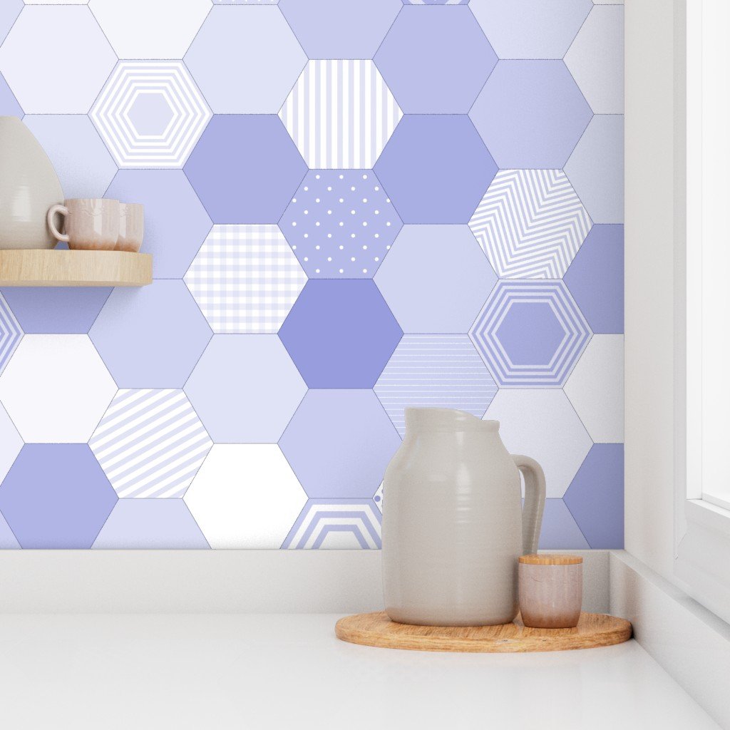 Large Hexagonal Periwinkle Serenity Honeycomb Pattern Wallpaper