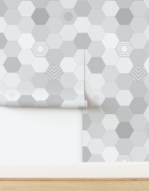Large Hexagonal Grayscale Honeycomb Pattern Wallpaper