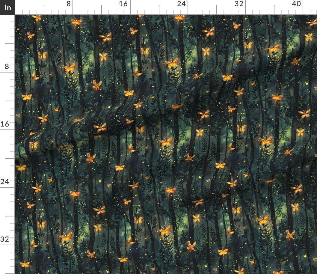 Fabric in Enchanted Glow Fireflies in a Midnight Forest Fabric Fabric in Enchanted Glow Fireflies in a Midnight Forest Fabric