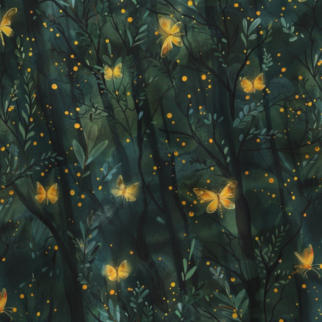 Fireflies and Butterflies in a Mystical Forest