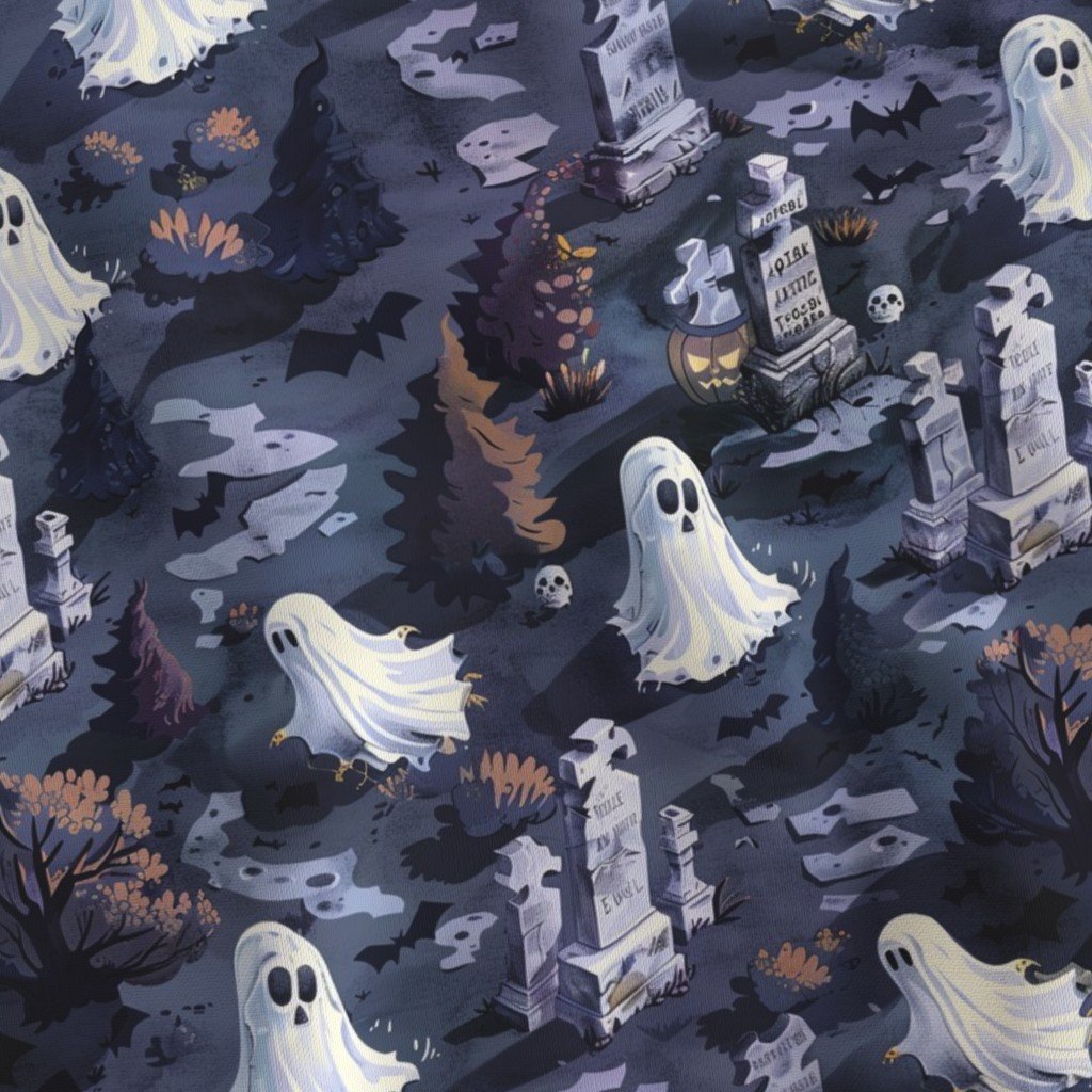 Fabric in Halloween Ghosts Floating in the Haunted Graveyard Fabric