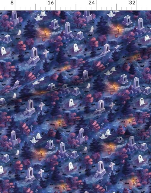 Halloween Graveyard with Glowing Ghosts and Spiders