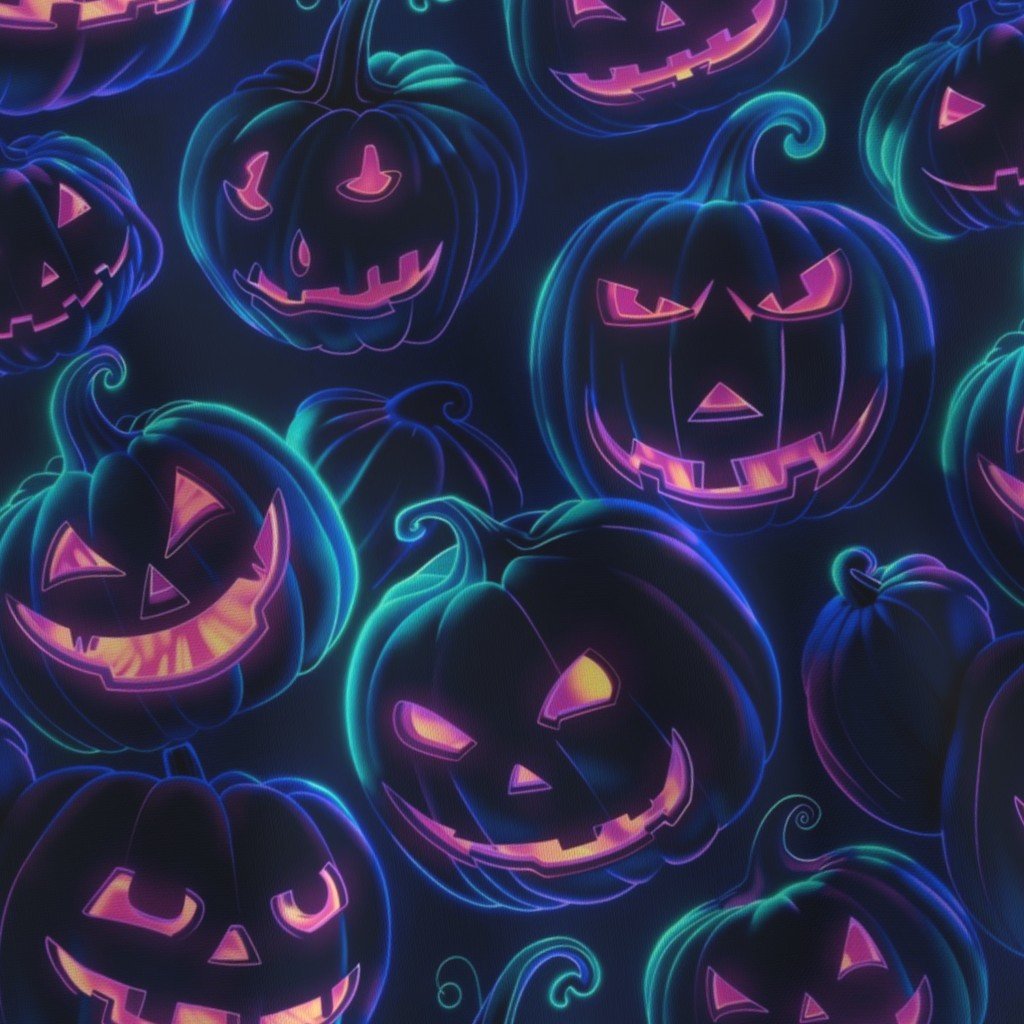 Neon Blue Halloween Pumpkins Glowing in the Dark