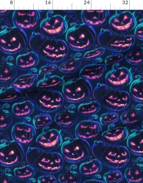 Neon Blue Halloween Pumpkins Glowing in the Dark