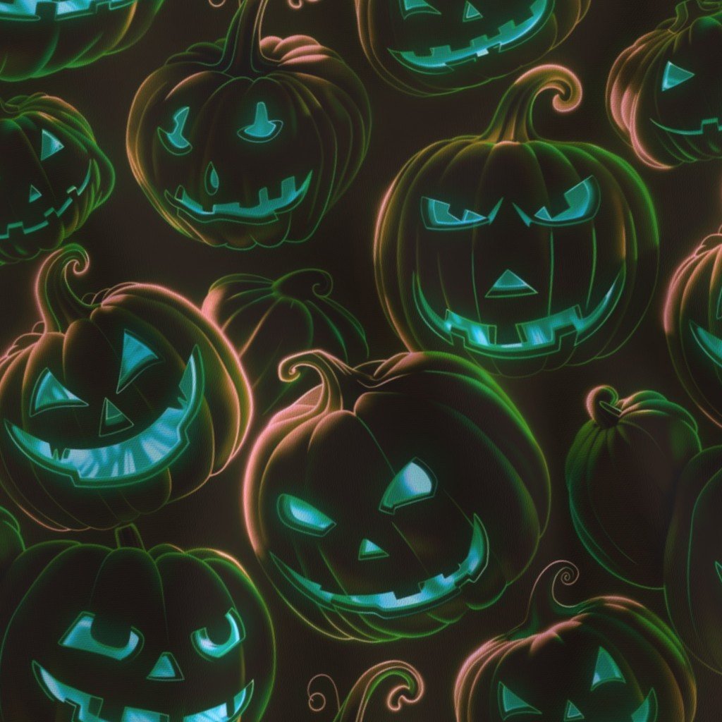 Neon Blue and Green Halloween Pumpkins Glowing in the Dark