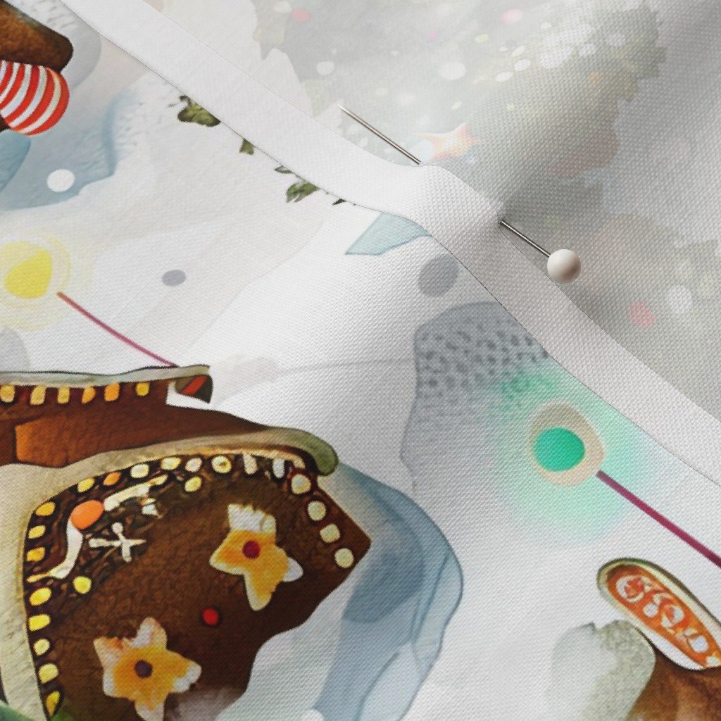Fabric in Watercolor Gingerbread Village in Winter Wonderland with Decorated Fabric Fabric in Watercolor Gingerbread Village in Winter Wonderland with Decorated Fabric - Image 3