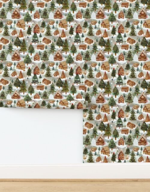 Endless Gingerbread Christmas Village with Snowy Pine Trees Wallpaper