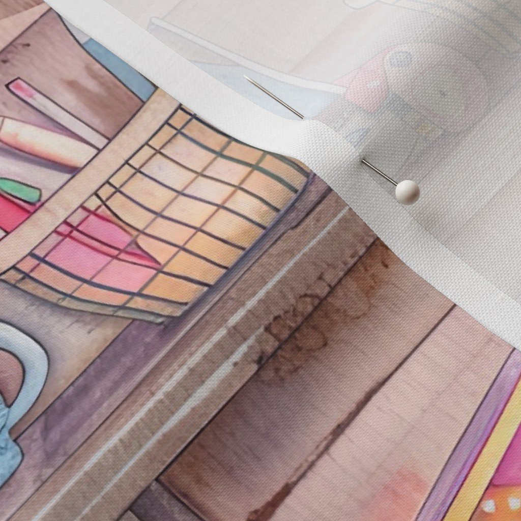 Fabric in Pastel Vintage Bookcase with Children’s Toys in Watercolor Fabric Fabric in Pastel Vintage Bookcase with Children's Toys in Watercolor Fabric - Image 3