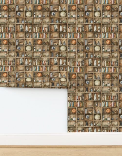 Little Astronaut Vintage Bookcase Space and Astronomy Watercolor Wallpaper
